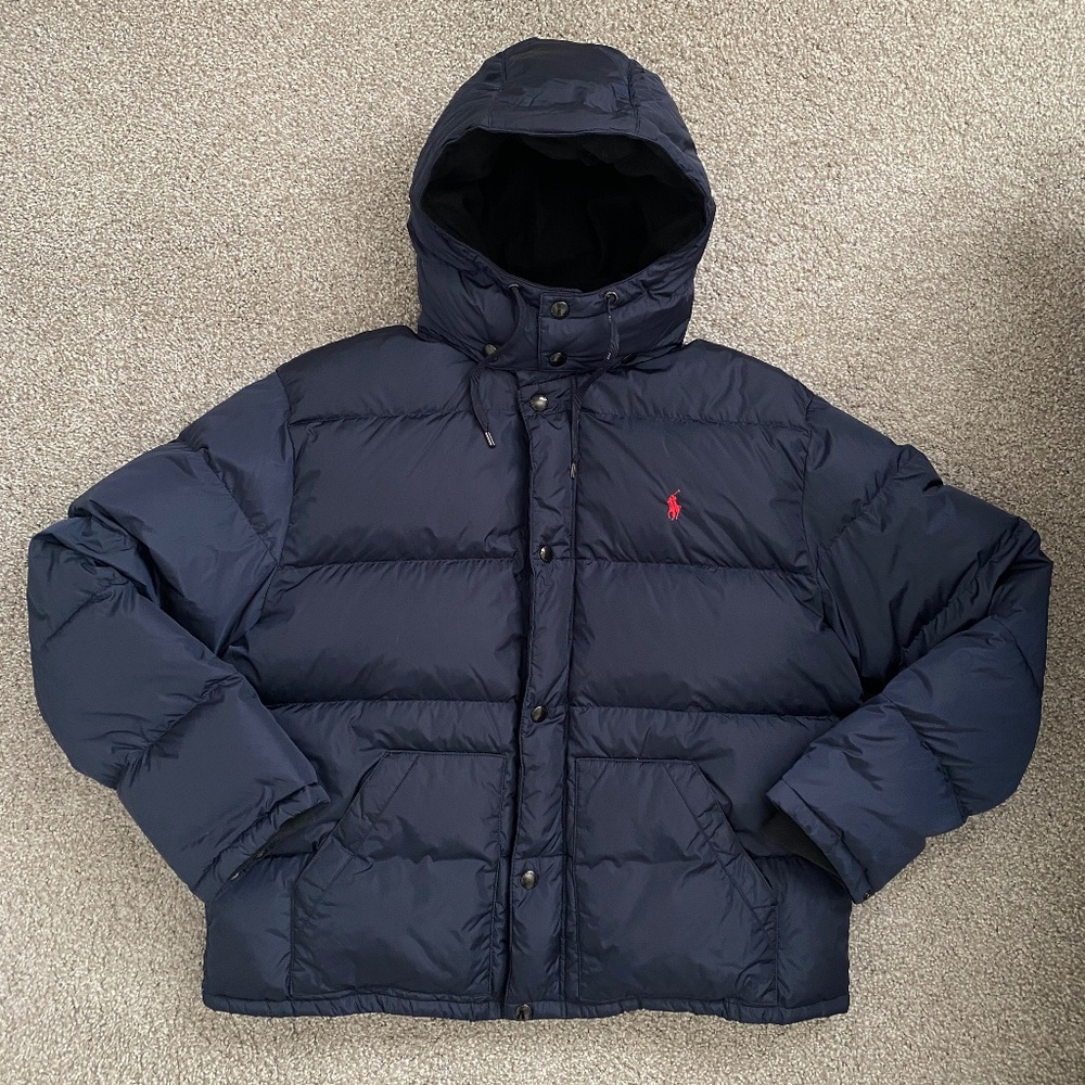 VTG Men's Polo Ralph Lauren Down Puffer Jacket Embroidered Logo Navy Size XXL